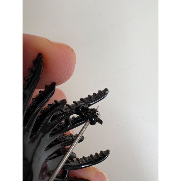 Vintage Rhinestone Black Starburst Brooch Glam Hollywood Old Money Halloween - Picture 10 of 15